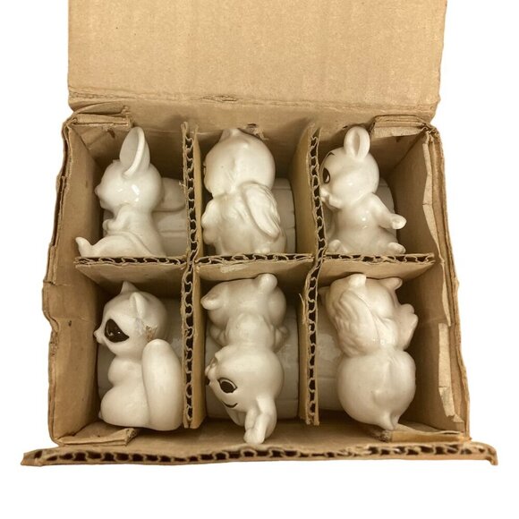 Schmid Bros Animal Napkin Rings Set Of 6 White Ceramic Raccoon Owl Mouse in Box - Picture 3 of 14